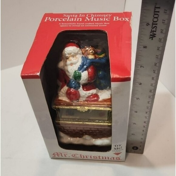Mr Christmas “Santa In Chimney” Porcelain Music Box 2002 New In Box - Picture 9 of 10